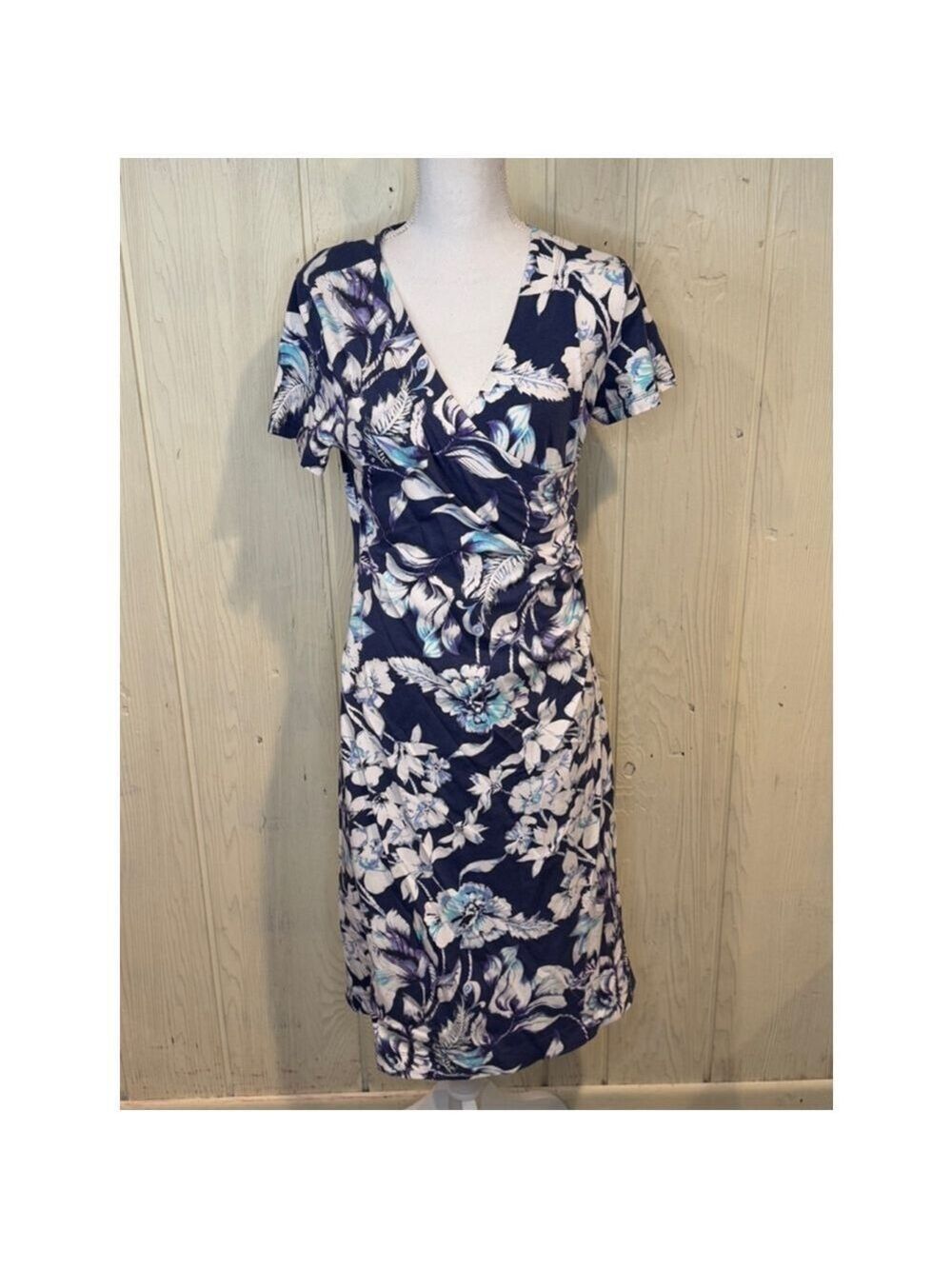 Soft Surroundings Navy Floral Faux Wrap Dress